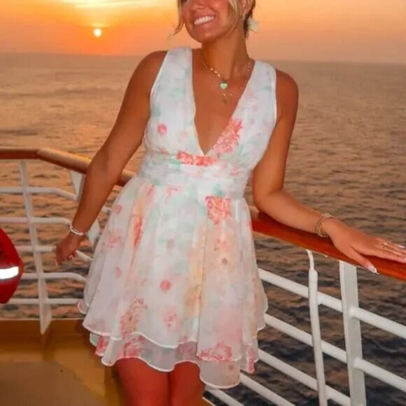 Abercrombie & Fitch Flirty Drama Ruffle Mini Dress Pastel Floral Size Large - Picture 3 of 11